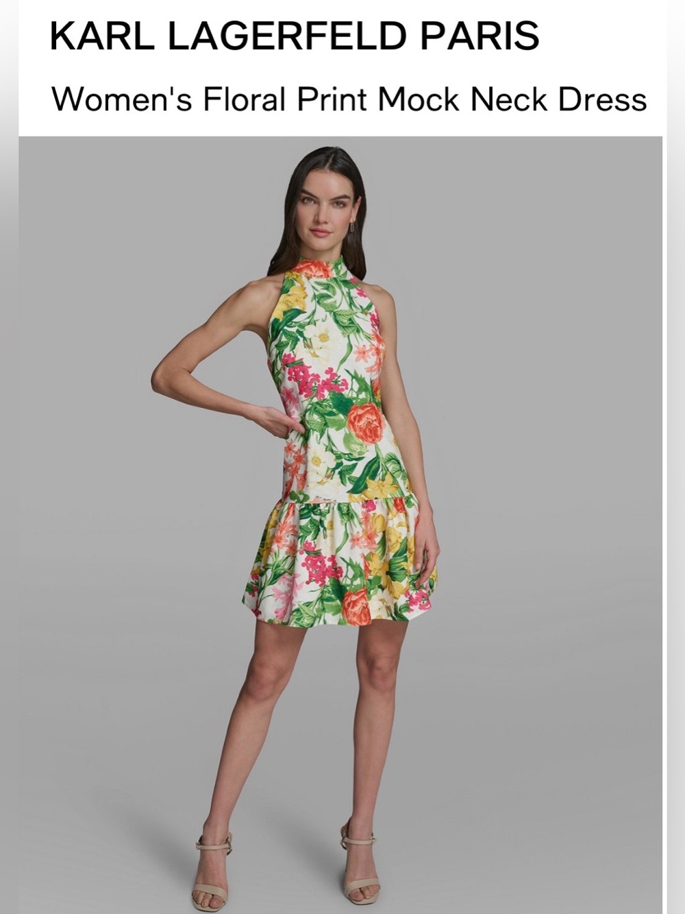 Karl Lagerfeld White Floral Mock Neck Mini Dress
